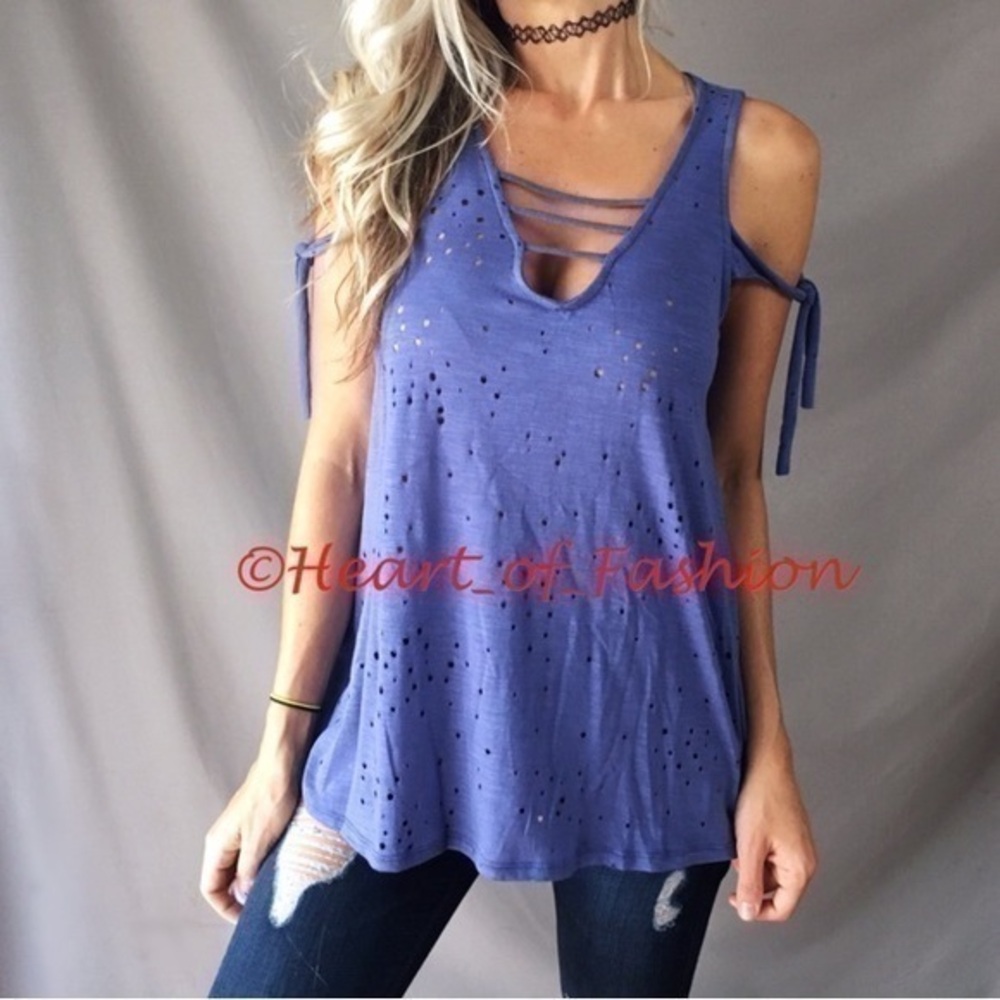 Boho Distressed Cutout Sleeveless Relaxed Top